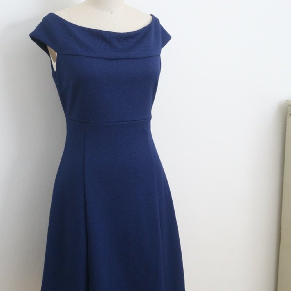 Adrianna Papell Blue off-shoulder A-line dress 8